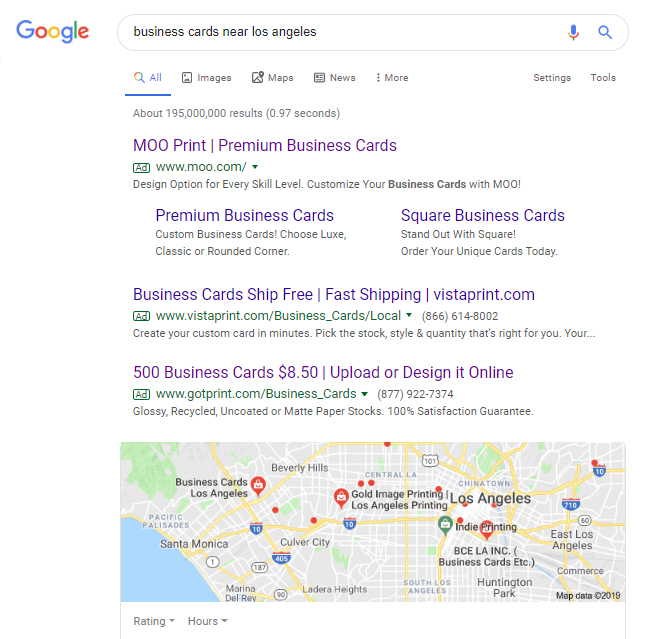 google search for near me cheap business cards printing services in los angeles
