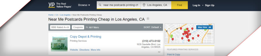 Yellow Pages search for cheap near me postcards in Los Angeles